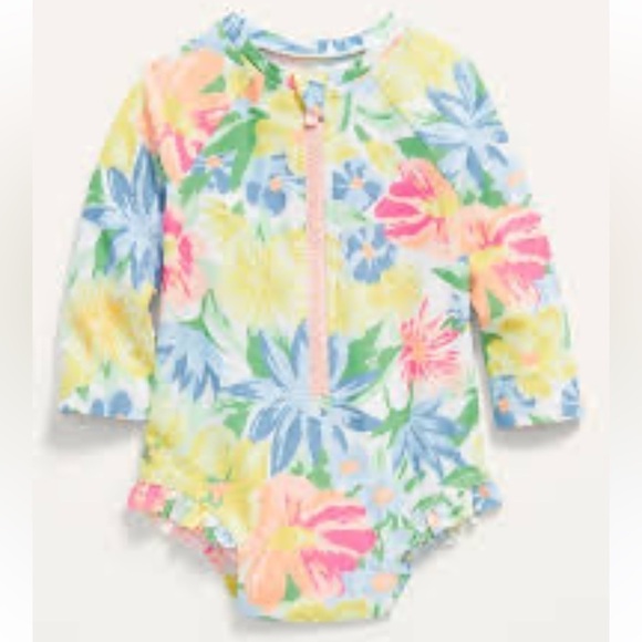 Old navy Printed Zip-Front Rashguard One-Piece Swimsuit Girl 18/24m - Picture 1 of 5